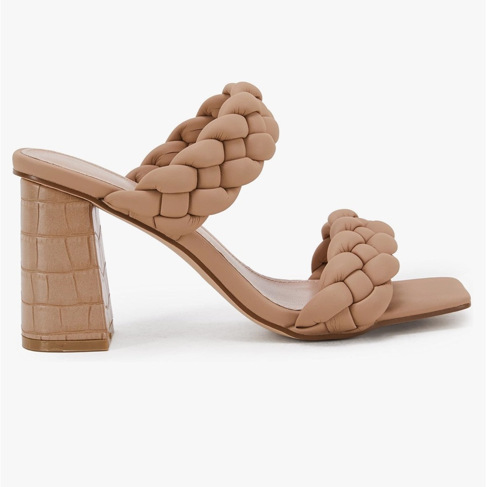 Braided Heeled Sandals Backless Square Open Toe Block Slide Sandals